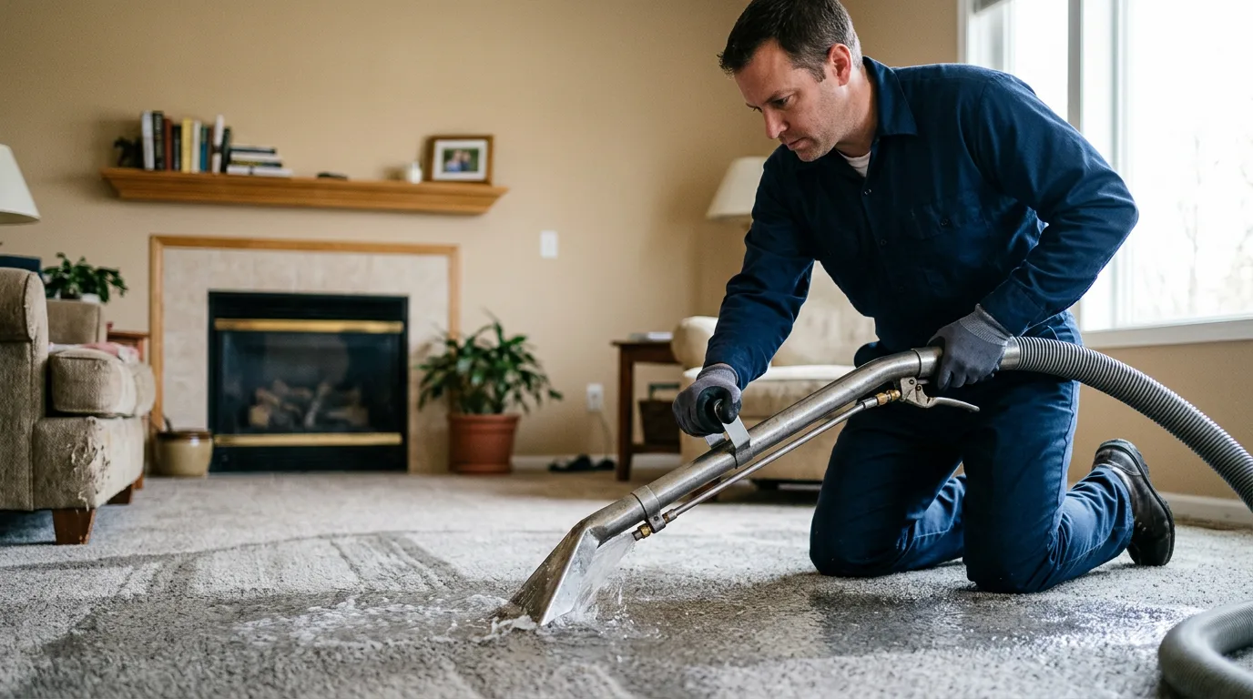 Water damage restoration technician working near Oakfield, WI